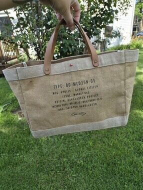 Apolis Global Citizen Jute Market Bag with Leather Handles